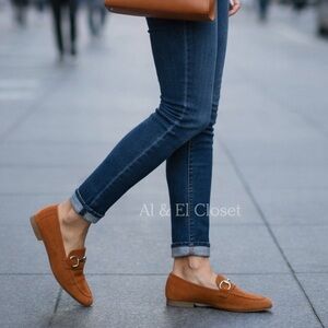 Parrotto Italian Suede Loafers Orange Gold Horsebit EU 39 US 9 New With Box